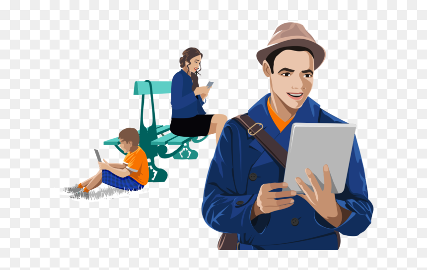 Several People Reading At Tablet - Reading In Tablet Png, Transparent Png - people reading png
