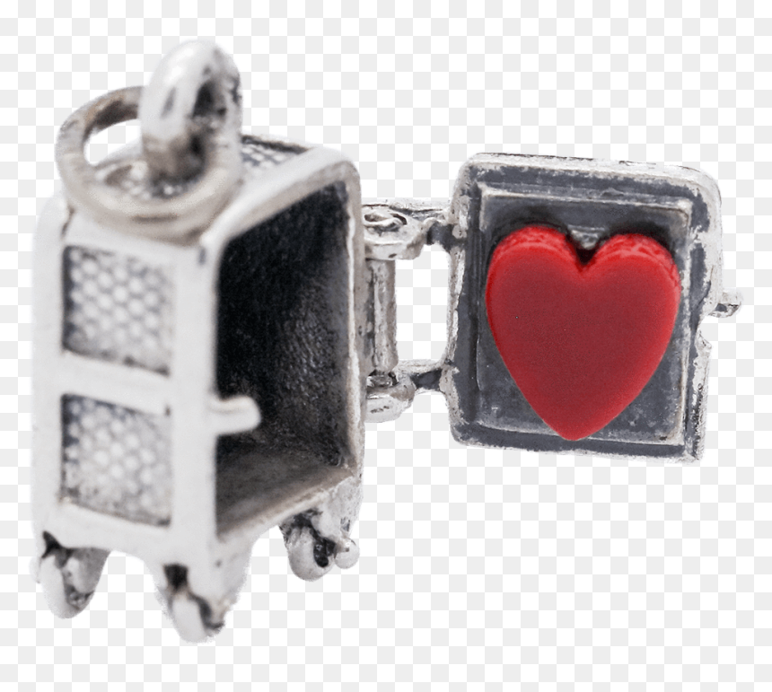Vintage Sterling Silver Heart Safe Articulated Charm - Earrings, HD Png Download - silver heart png