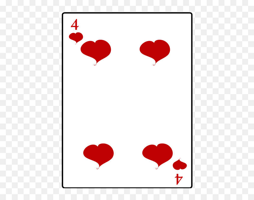 Four Of Hearts Playing Card Vector Illustration - Playing Cards Four Of Hearts, HD Png Download - queen of hearts card png