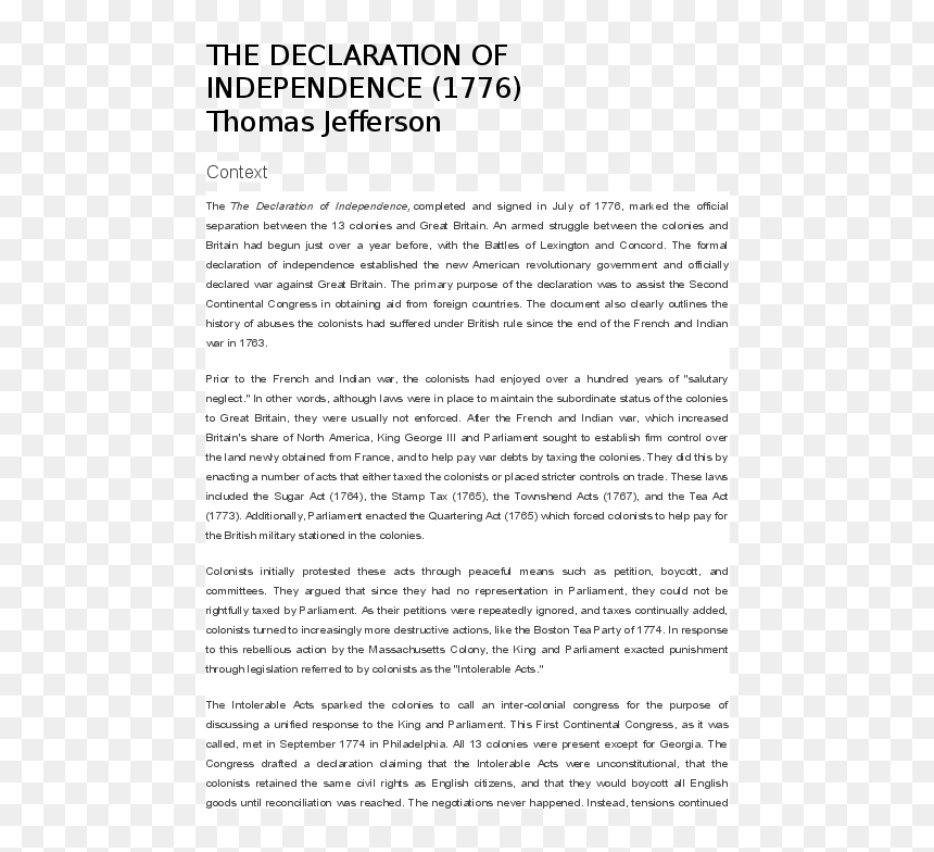 Document, HD Png Download - declaration of independence png