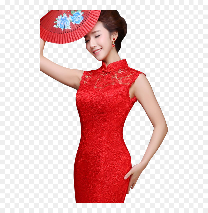 Bsjy-15289 Hollow Back Sleeveless Red Lace Trailing - Cocktail Dress, HD Png Download - red lace png