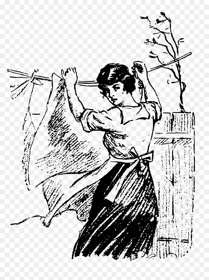 Woman Hanging Up Clothes Clip Arts - Woman Hanging Up Clothes, HD Png Download - hanging clothes png