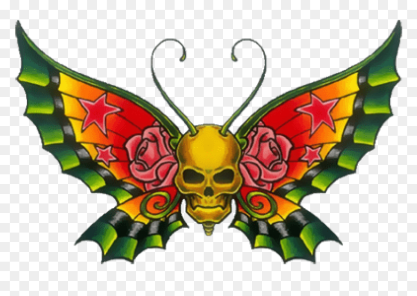 Free Png Skullbutterfly Png Images Transparent - Butterfly Skull Design Tattoo, Png Download - butterfly tattoo png