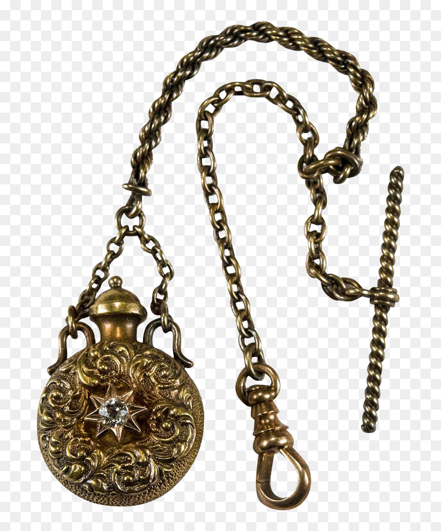 Antique Georgian Perfume Bottle Pendant Gold Watch - Old Locket Png, Transparent Png - gold bottle png