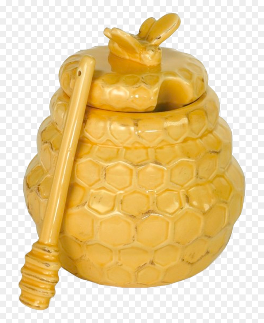 Honeycomb Honey Pot & Dipper - Honeycomb, HD Png Download - honey pot png