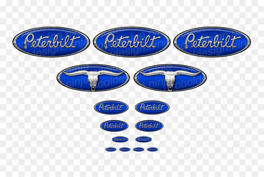 Cobalt Blue/chrome Bull Skull 389 Pete Emblem Skin - Peterbilt, HD Png Download - chrome skull png