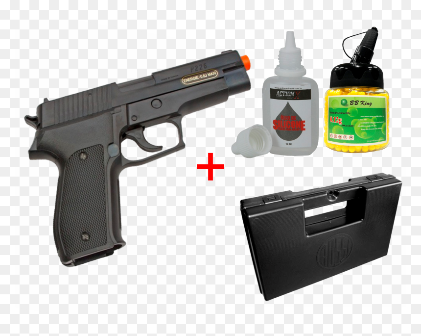Kit Pistola De Airsoft Spring P226 Kwc 6mm Maleta Bbs - Airsoft Gun, HD Png Download - pistola png