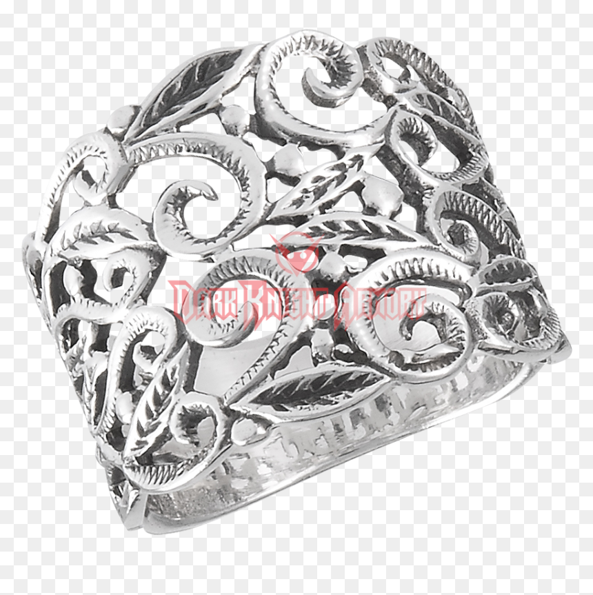 Sterling Silver Scrollwork Leaf Band - Victorian Filigree Ring, HD Png Download - scrollwork png