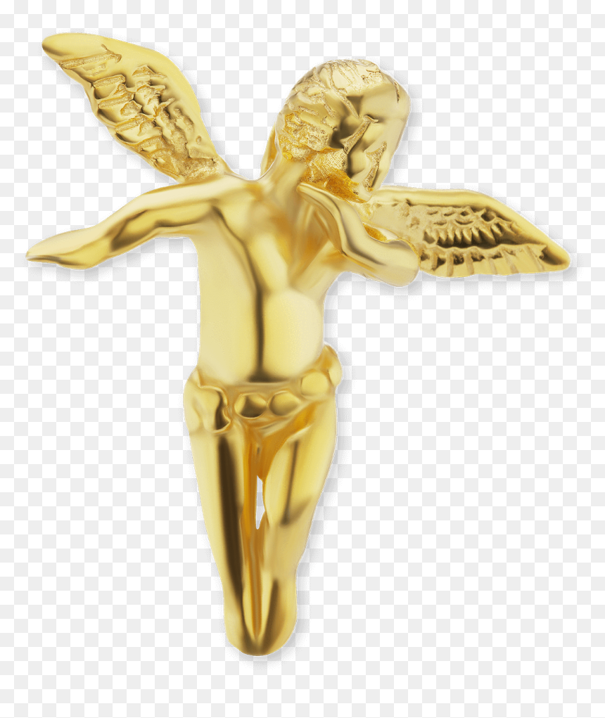 14k Gold Angel Pendant - Crucifix, HD Png Download - gold angel wings png