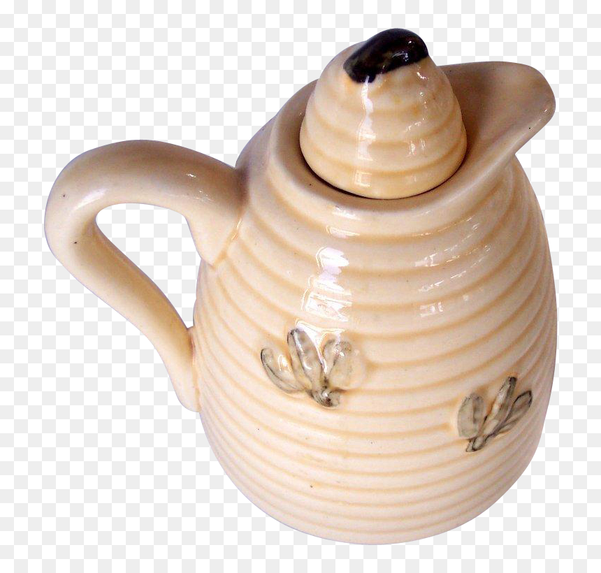 Vintage Honey Pot Beehive Pattern With Bees Glazed - Teapot, HD Png Download - honey pot png