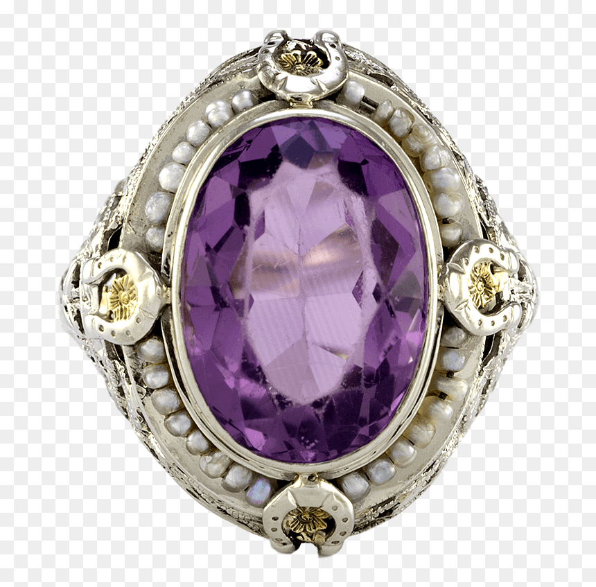 Victorian Inspired 14k White Gold Amethyst Filigree - Amethyst, HD Png Download - gold filigree png