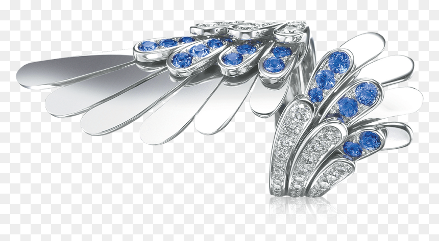 White Angel Ring With Diamonds And Saphires - Platinum, HD Png Download - gold angel wings png