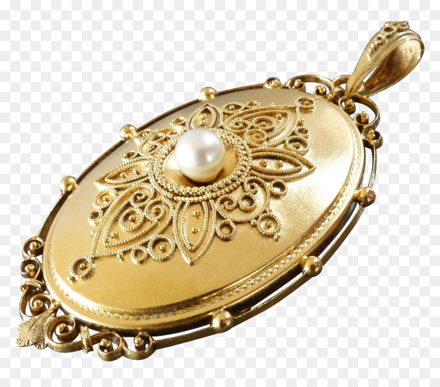 Female Turkey Wearing Pearl Necklace Clipart Graphic - Locket, HD Png Download - gold filigree png