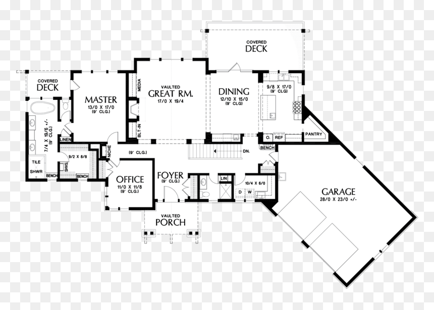 Main Floor Plan Image For Mascord Blythewood A Craftsman - House Plan, HD Png Download - floor plan png