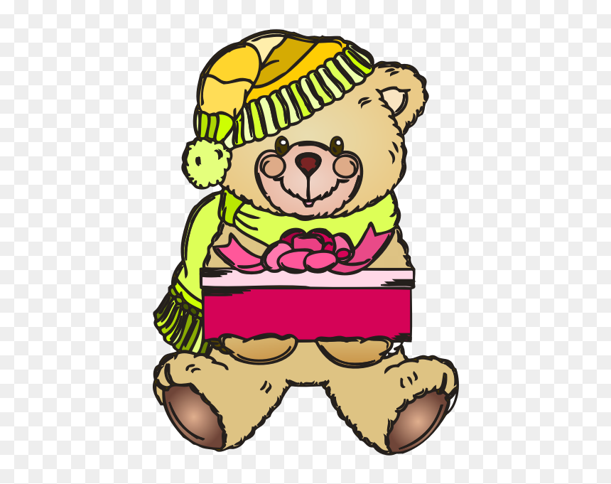 Holiday Teddy Bear With Gift Vector Illustration - Clip Art, HD Png Download - teddy bear vector png