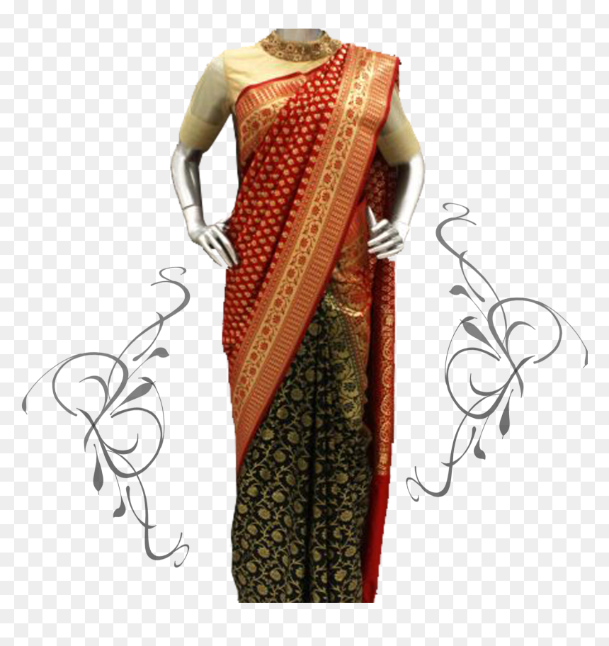 Red & Black Dual Colour Banarasi Silk Saree - Color Combination For Banarasi Saree, HD Png Download - silk saree png