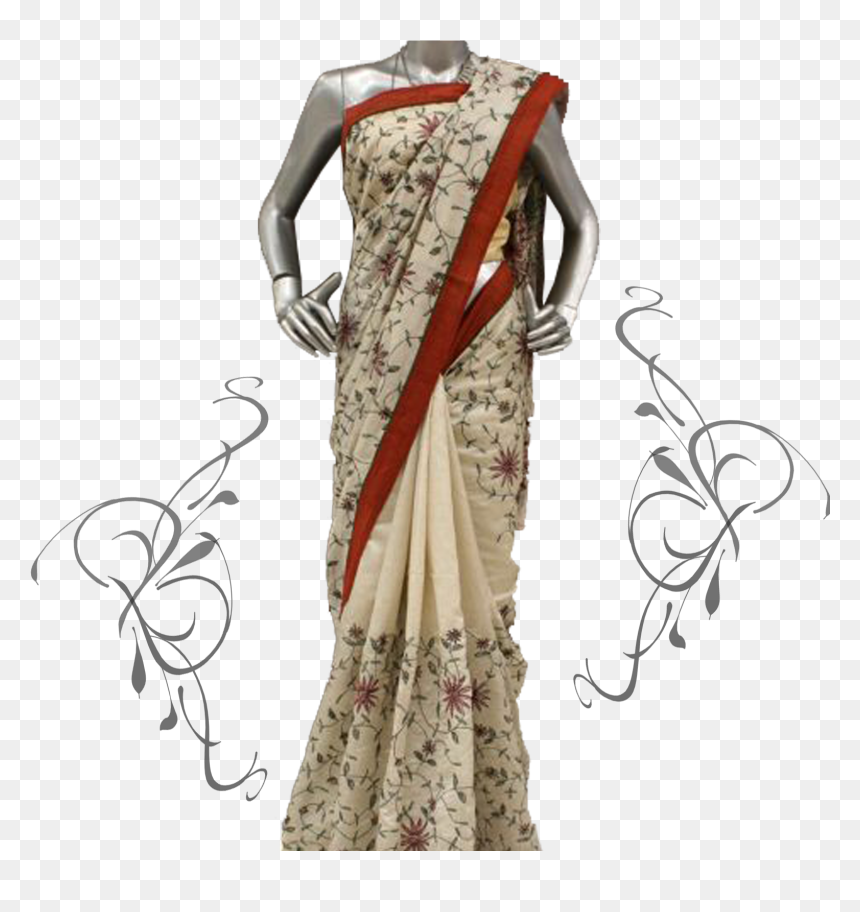 Light Cream Colour Silk Saree - Color Combination For Banarasi Saree, HD Png Download - silk saree png