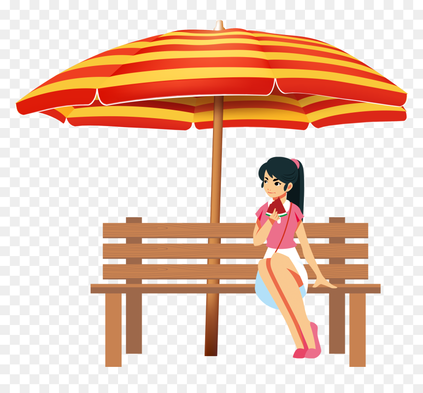 Hand Drawn Cartoon Girl Vacation Decoration Vector - Transparent Background Beach Umbrella Transparent, HD Png Download - girl hand png