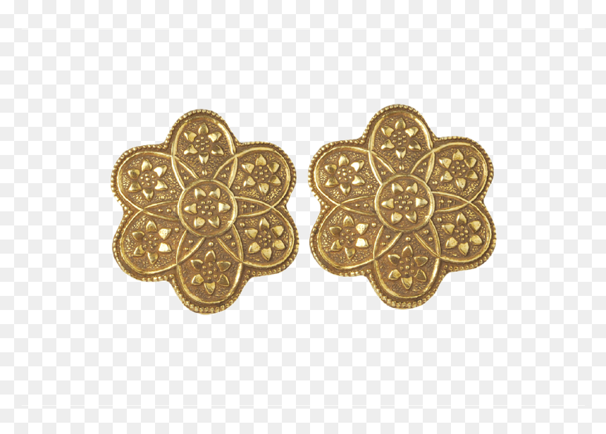 Round Flower Stus In Gold Plated Sterling Silver -, - Earrings, HD Png Download - golden round png