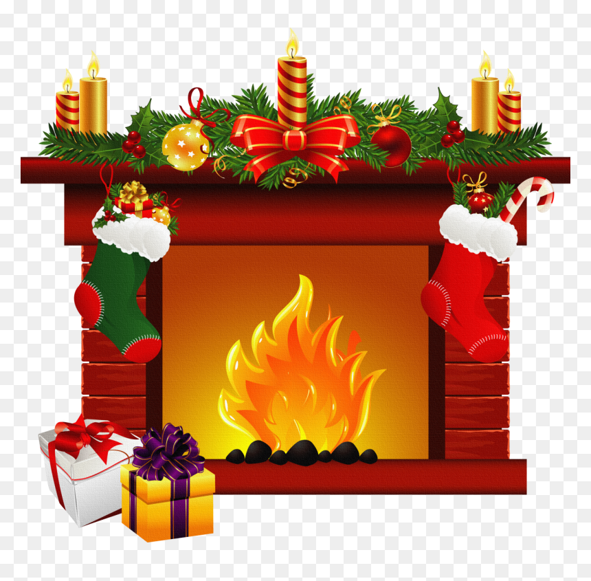 Christmas Fireplace Clipart, HD Png Download - christmas fireplace png