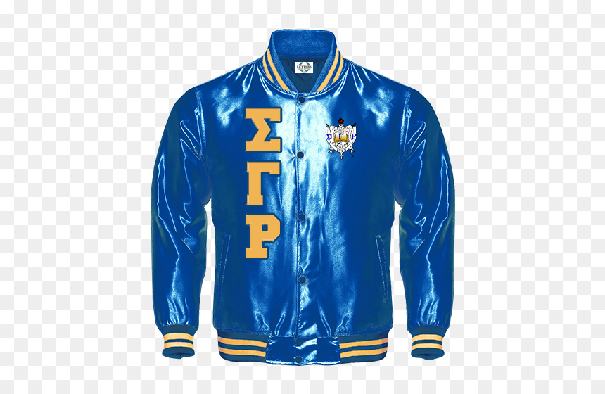 Sigma Gamma Rho Satin Baseball Bomber Jacket - Green Satin Baseball Jacket Aka, HD Png Download - bomber jacket template png