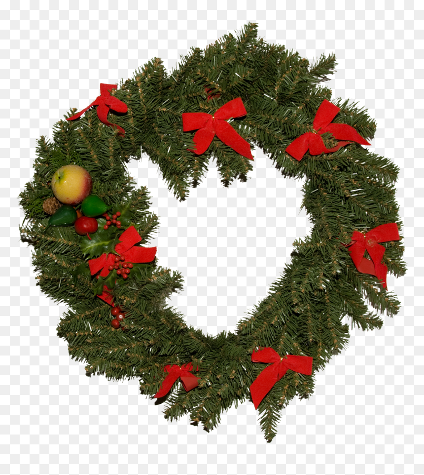A Traditional Green Christmas Wreath With Red Bows, - Couronne De Noel Png, Transparent Png - wreath .png