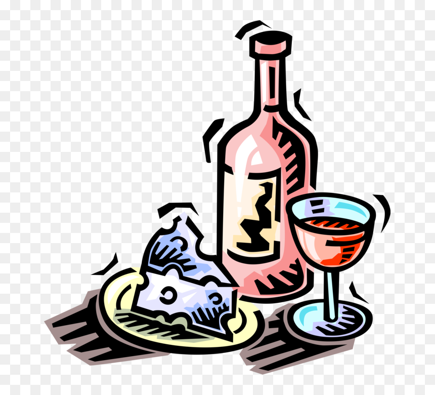 Vector Illustration Of Wine Bottle Alcohol Beverage - Wine And Cheese Clip Art, HD Png Download - cheese vector png