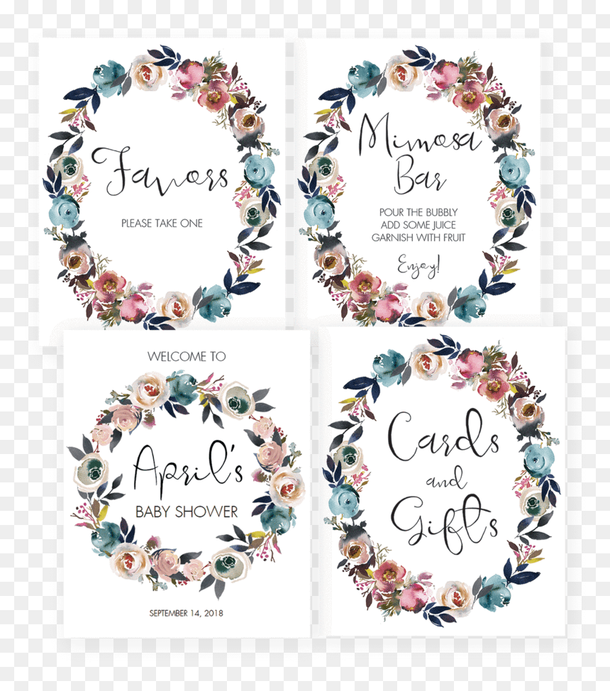 Floral Wreath Baby Shower Decorations Printables By - Body Jewelry, HD Png Download - baby shower banner png