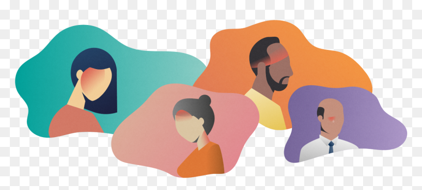 Colourful Silhouettes Of Two Women And Two Men Suffering - Cartoon, HD Png Download - headache png