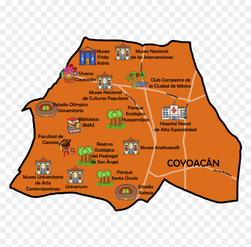 Coyoacán Mapa Turístico 02 - Coyoacan Mapa Turistico, HD Png Download - mapa png