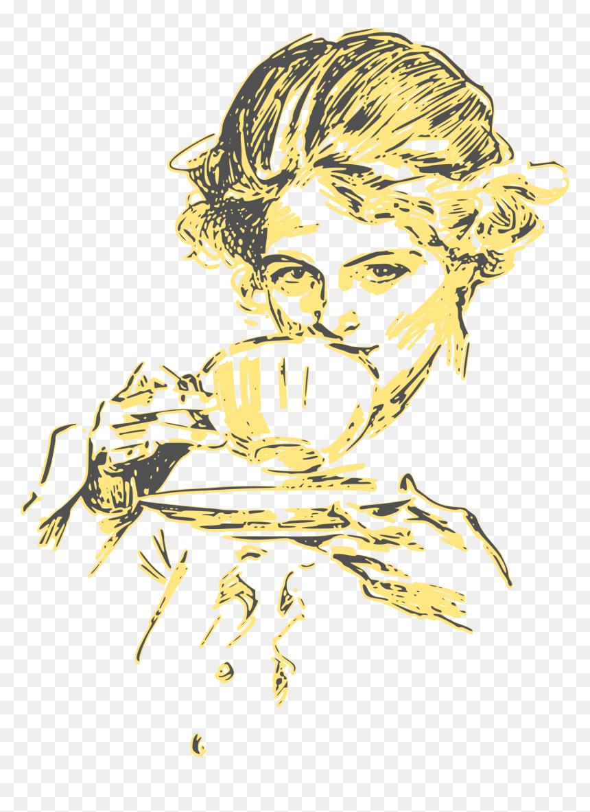 Woman Drinking Coffee Or Tea 03 Clip Arts - Art Woman With Coffee, HD Png Download - kermit tea png