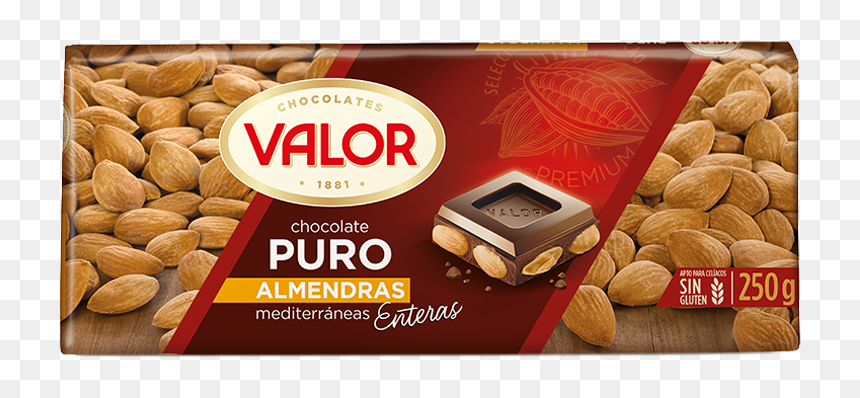 Chocolate Puro Con Almendras Mediterráneas - Valor Dark Chocolate With Almonds, HD Png Download - chocolate derretido png