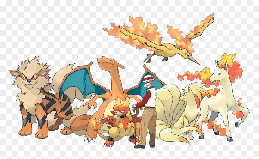 Team Blaine Arcanine, Charizard, Magmar, Moltres, Ninetales, - Ninetales Art Pokemon Team, HD Png Download - magmar png