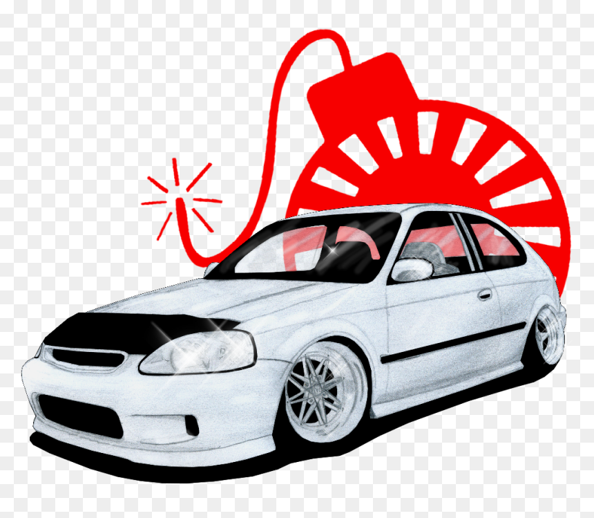 Honda Drawing Sketch - 2000 Honda Civic Drawing, HD Png Download - honda civic png