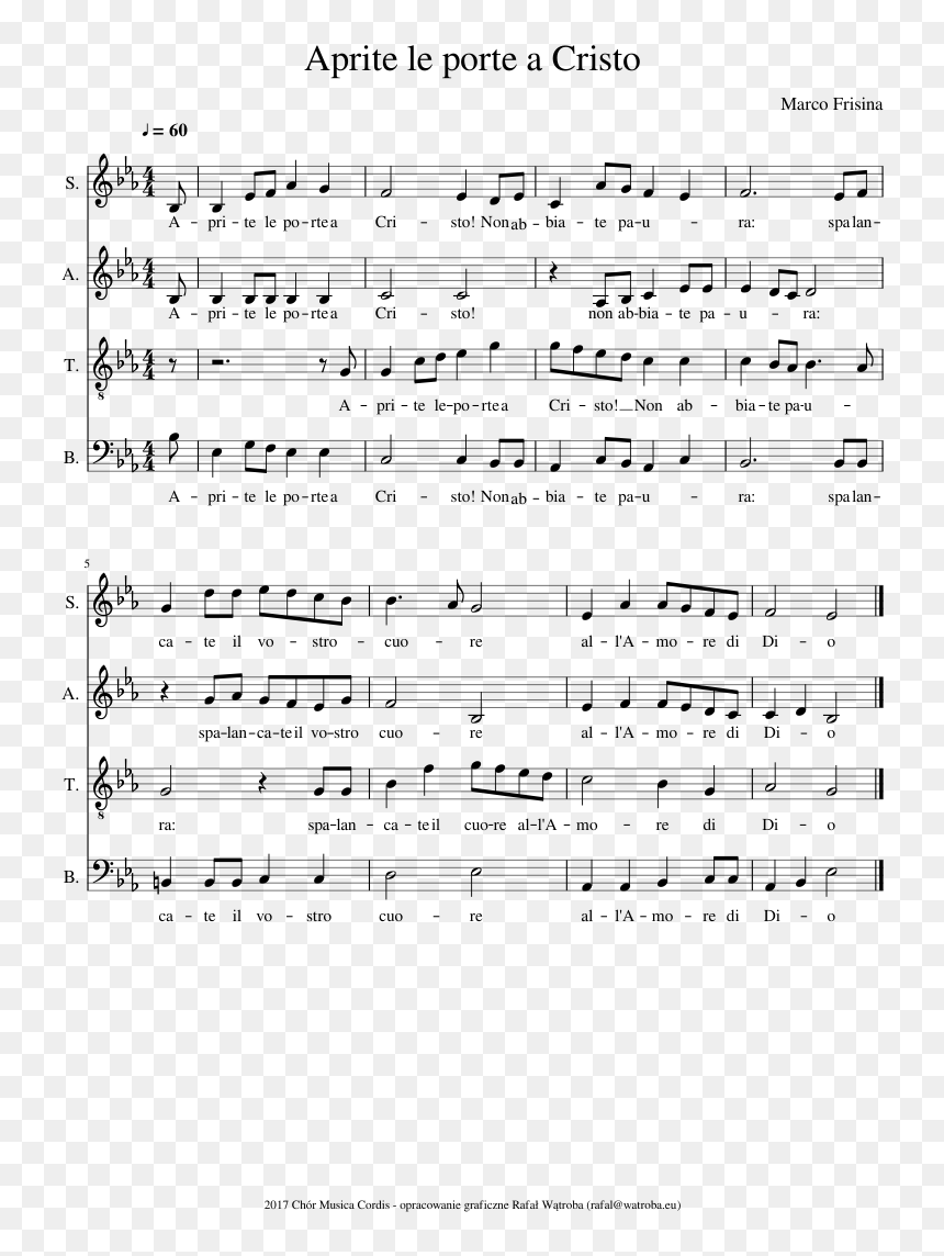 Aprite Le Porte A Cristo Sheet Music Composed By Marco - Sheet Music, HD Png Download - cristo png