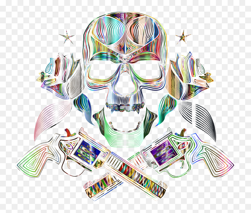 Flowers And Firearms Skull Line Art Psychedelic No - Skull Psychedelic Png, Transparent Png - skull border png