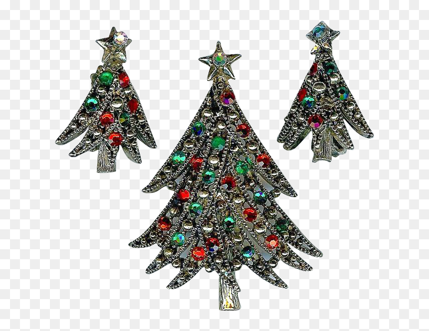 Festive 1960s Hollycraft Christmas Tree Red Green Brooch - Christmas Tree, HD Png Download - green christmas ornament png