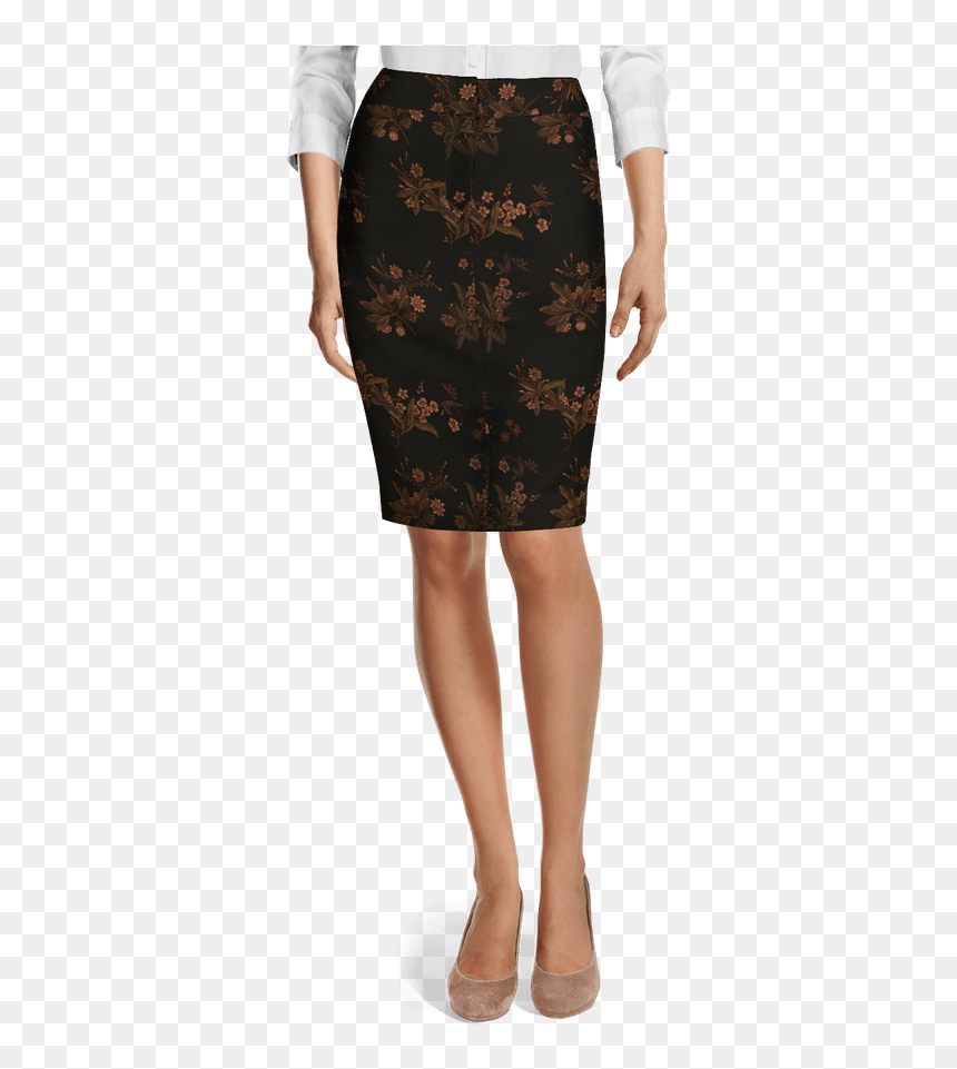 Black Floral Jacquard High Waisted Pencil Skirt-view - High Waisted Black Velvet Trousers, HD Png Download - black pencil png