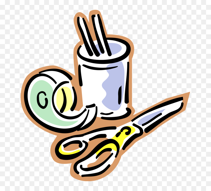 Vector Illustration Of Scissors, Adhesive Tape And - Office Supplies Clip Art, HD Png Download - scissors vector png