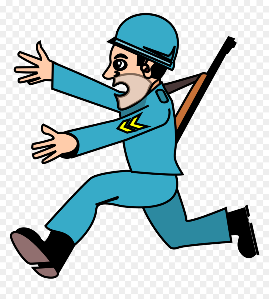 Soldier Blue Svg Clip Arts - Soldier Running Away Clipart, HD Png Download - soldier helmet png