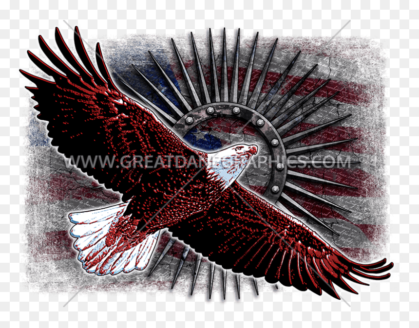 Soaring Metal Eagle American Flag Baseball Sleeve Shirt - Bald Eagle, HD Png Download - soaring eagle png