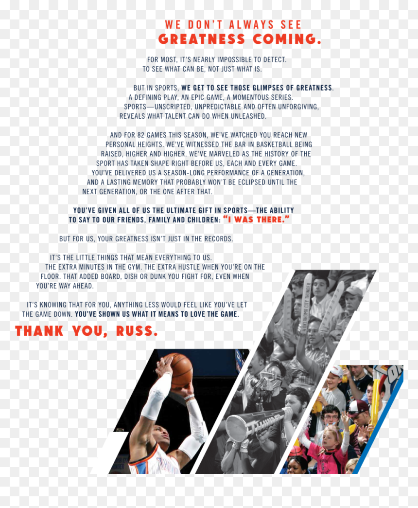 Okc Fans Letter Wip Layout Cropped - Brochure, HD Png Download - russell westbrook dunk png