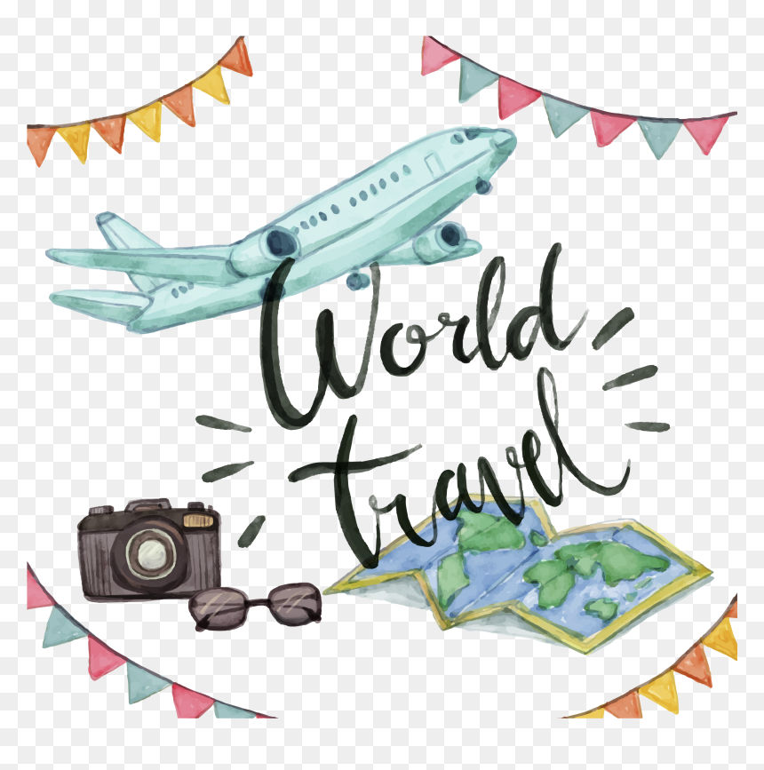 Travel Painting Clip Art Hand Drawn Plane - Watercolor Airplane, HD Png Download - plane with banner png