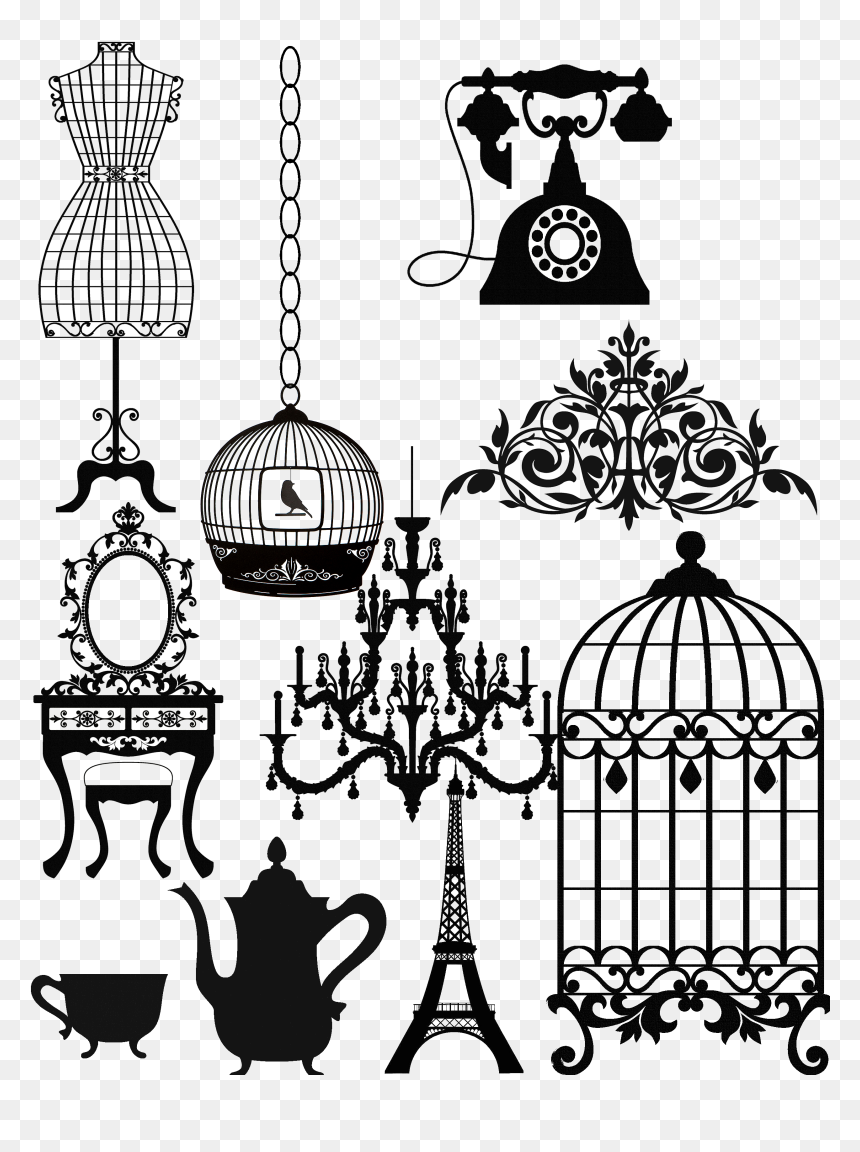 Chandelier Clipart Clear Background - Siluetas Parisinas Vintage, HD Png Download - chandelier silhouette png