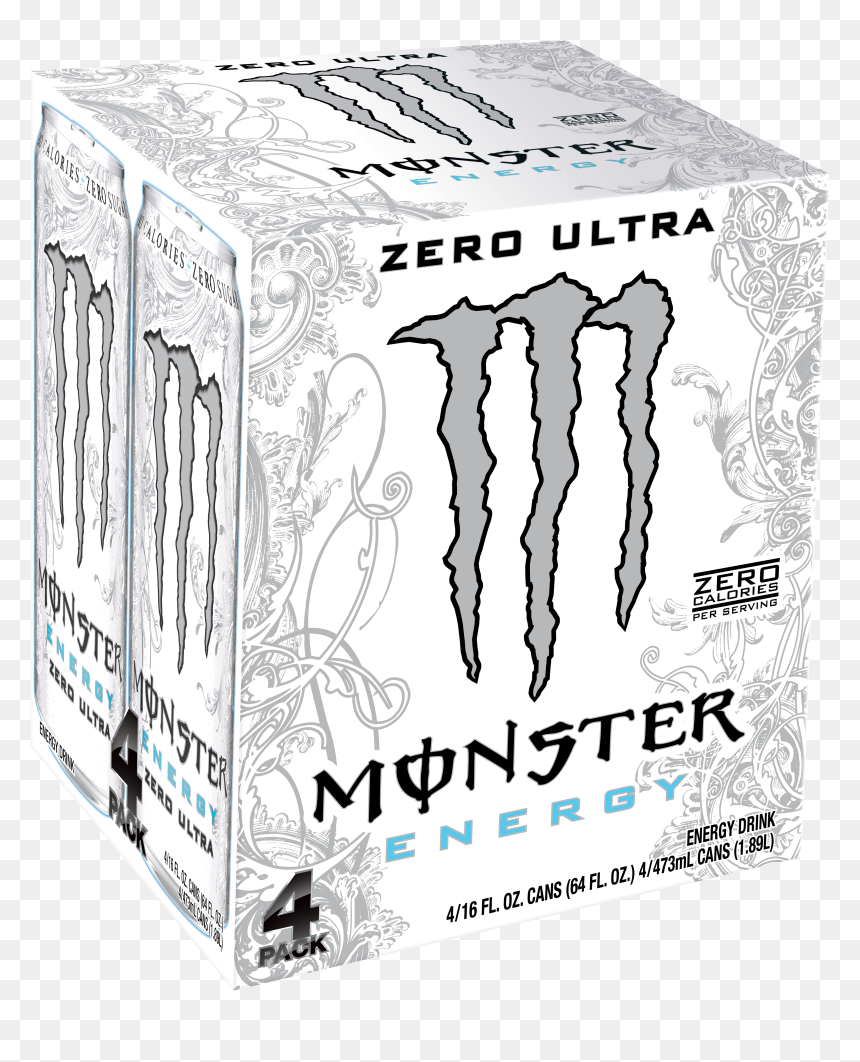 Monster Ultra Energy Drink, Zero, 16 Fl Oz, 4 Count - Monster Energy Ultra 4 Pack, HD Png Download - monster energy drink png