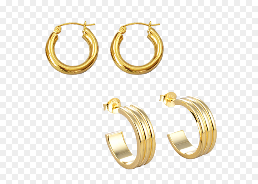Double Gold Earrings With Hoop Earrings, HD Png Download - double circle png