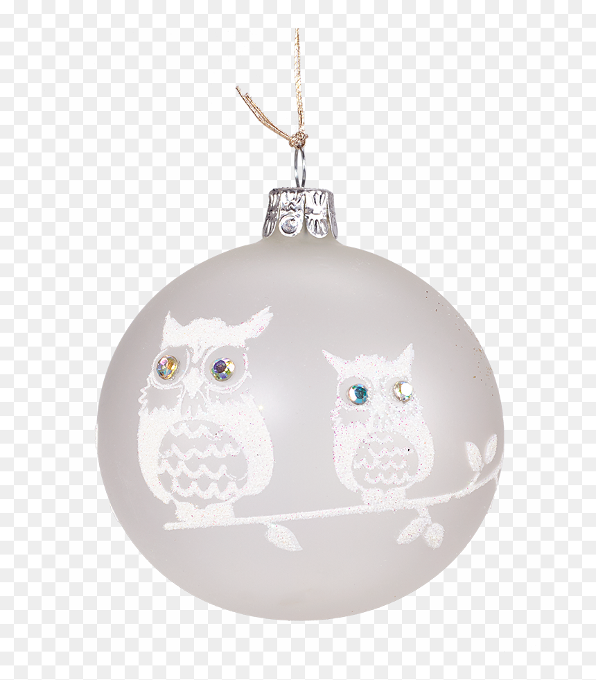 Glass Bauble Frosted White With Two White Owls, 8cm - Christmas Ornament, HD Png Download - white owl png