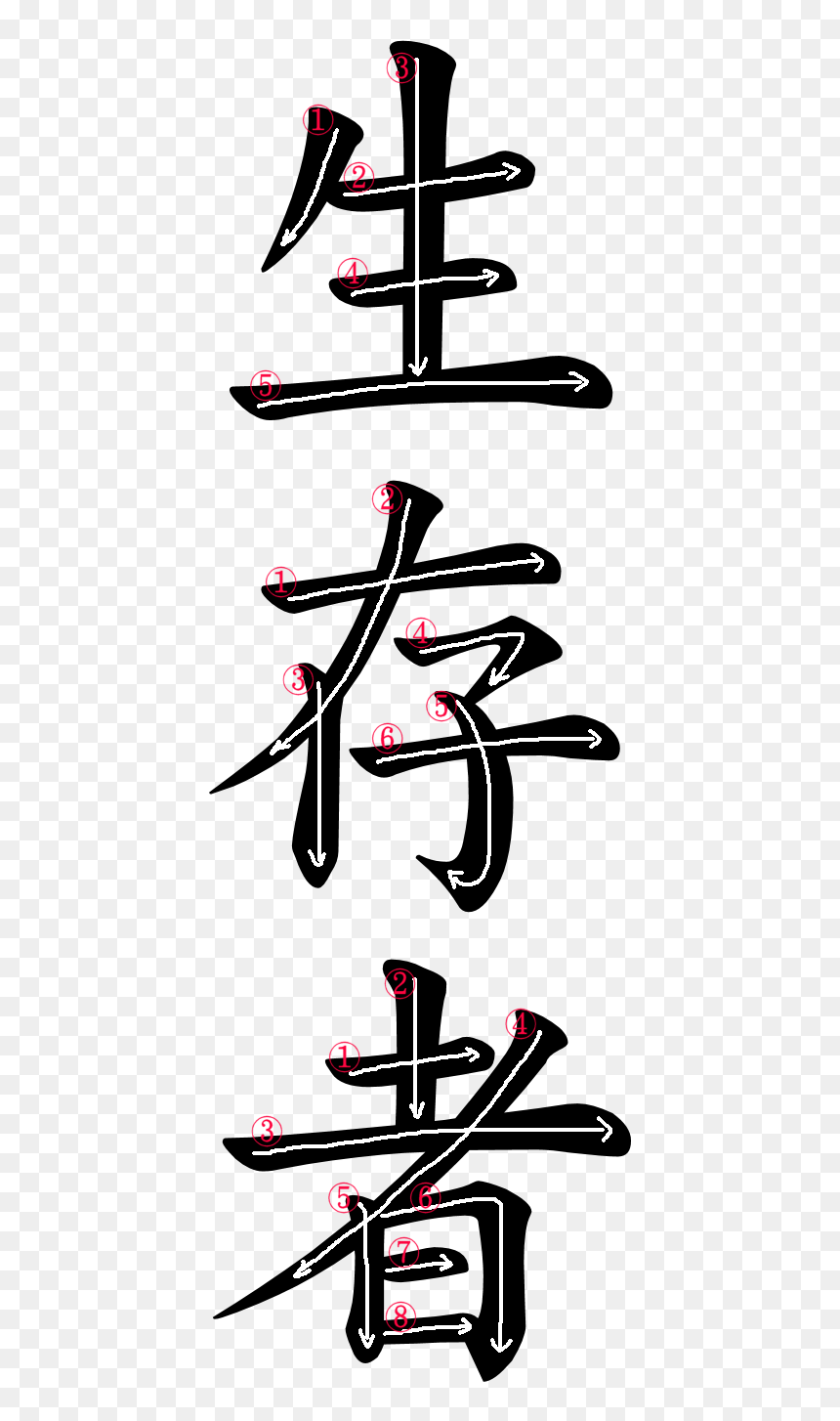 Kanji Stroke Order For 生存者, HD Png Download - kanji png
