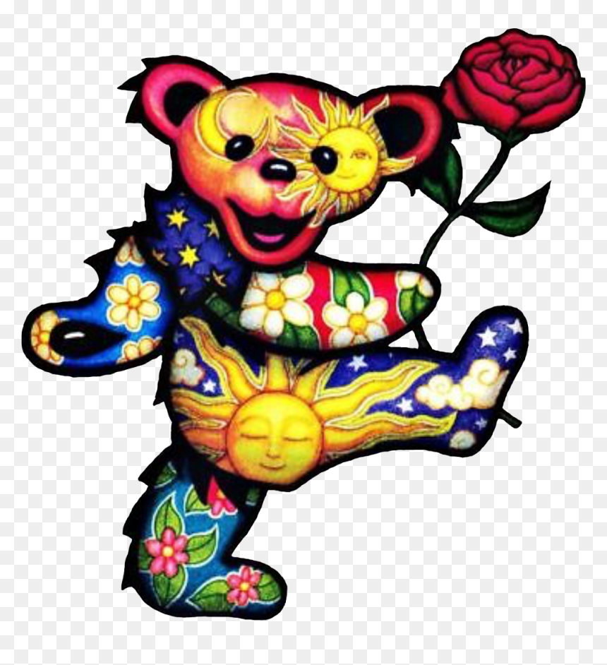 Hippie Psychedelic Deadhead Greatfuldead Bear Mydrunken - Grateful Dead Dancing Bear With Rose, HD Png Download - grateful dead png