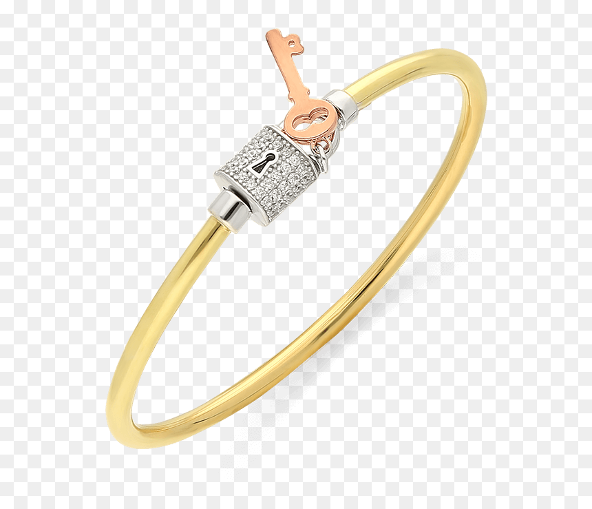 Key To My Heart Lock Bangle, Tricolor Gold - Diamond, HD Png Download - gold key png